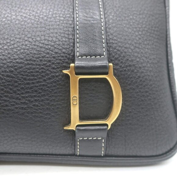 Vintage Christian Dior Small D Clutch Black Grained Leather - Picture 3 of 13